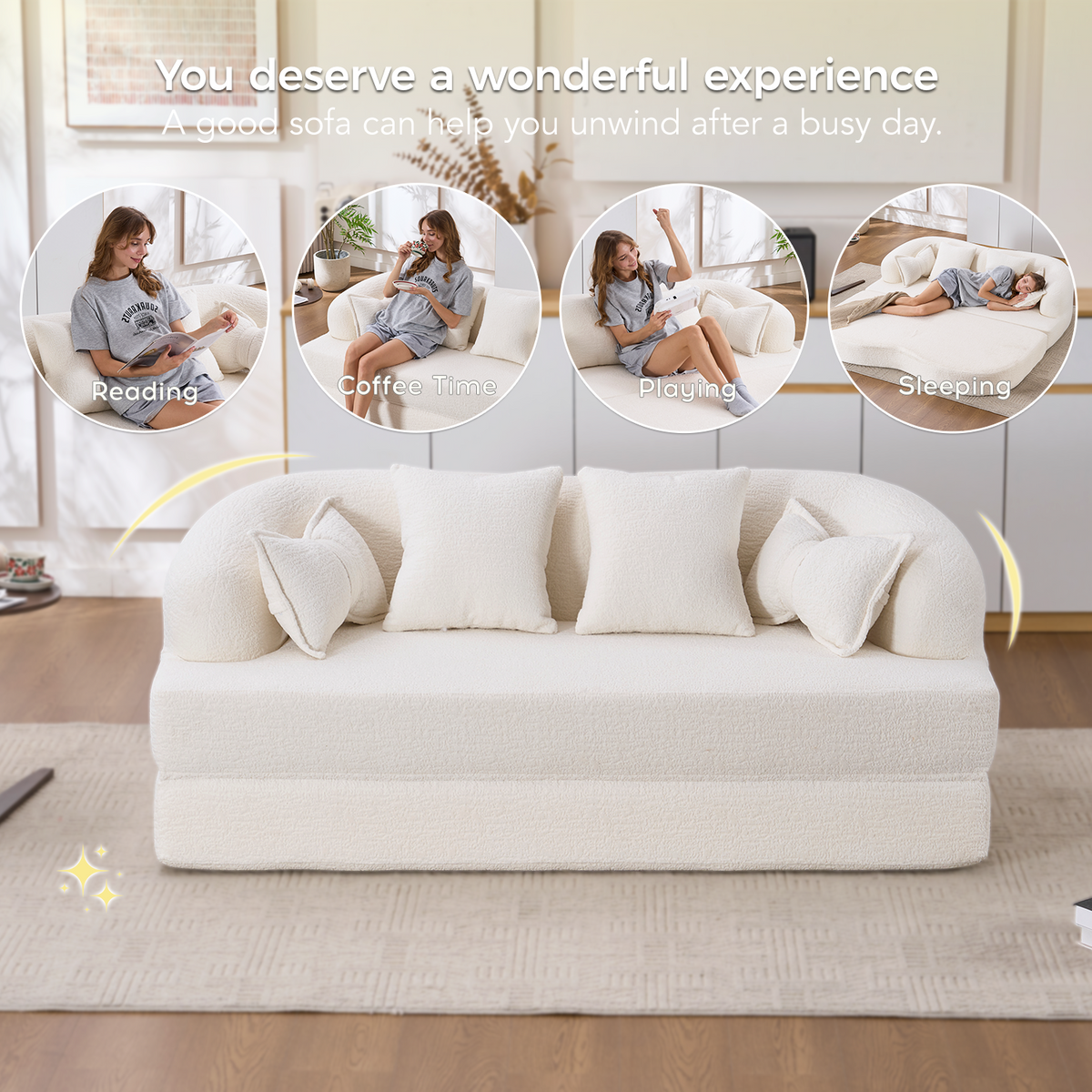 Stylish Foldable Sofa Bed and Supportive Pillows