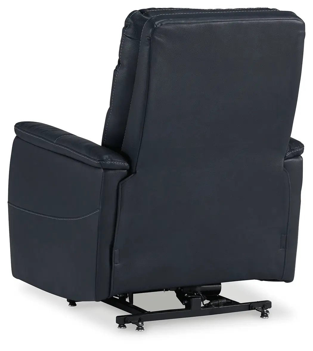 Strawbill Power Lift Recliner in dark navy faux leather by Unique Piece Furniture lift chair on Tampa Home & Garden Store
