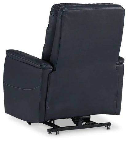 Strawbill Power Lift Recliner in dark navy faux leather by Unique Piece Furniture lift chair on Tampa Home & Garden Store