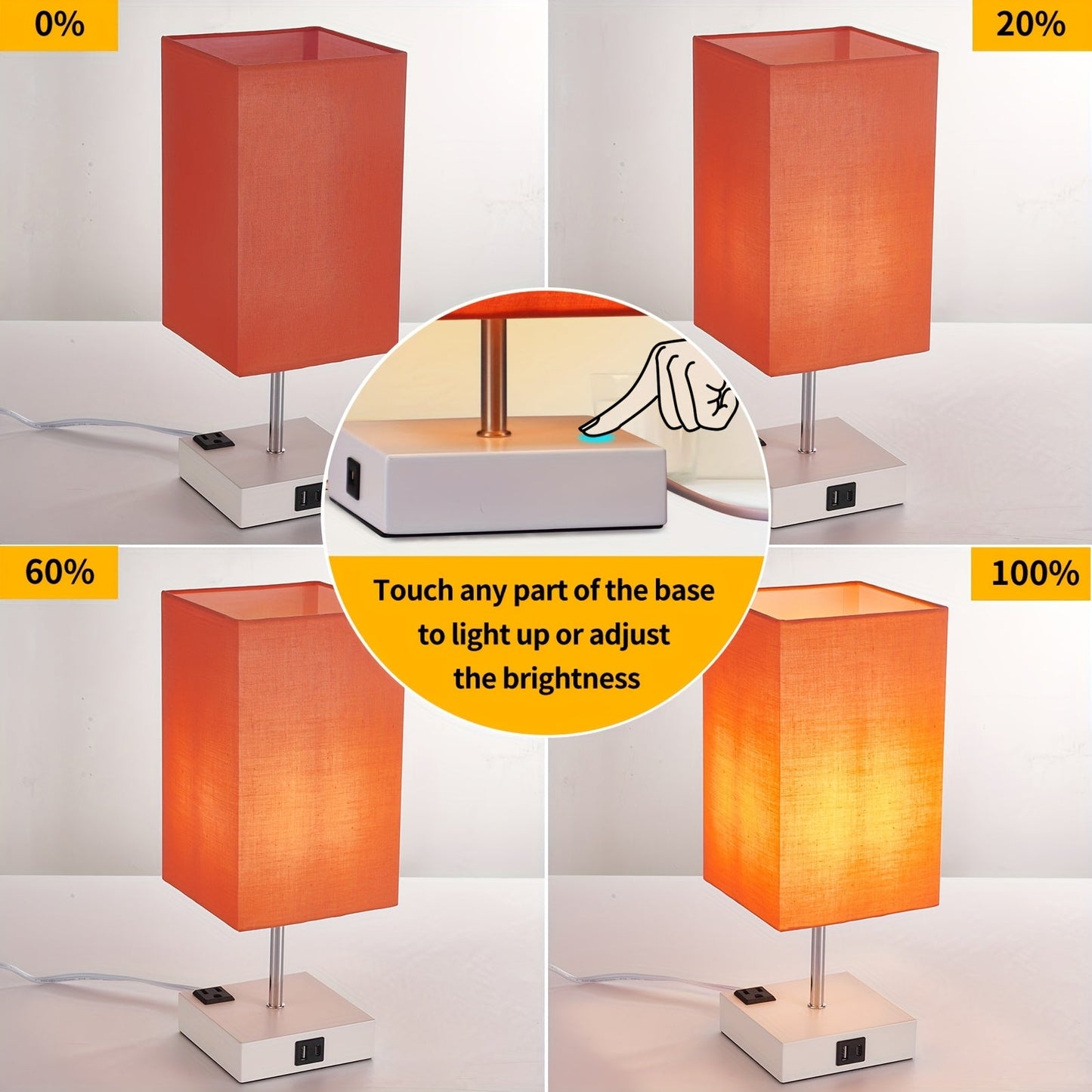 LumaTouch | Touch Table Lamp with USB Outlet and Fabric Shade Bedside Decor