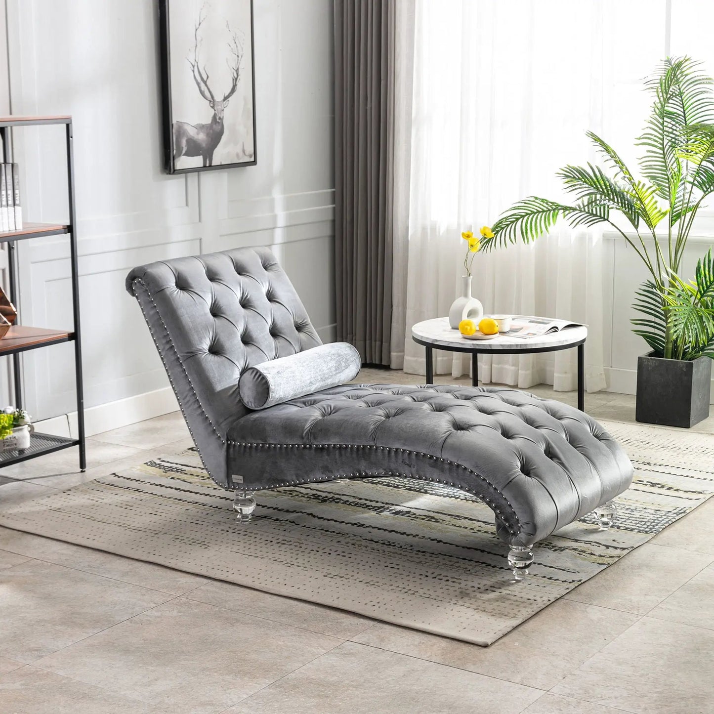 Indoor Chaise Lounge With Button Tufted Pillow