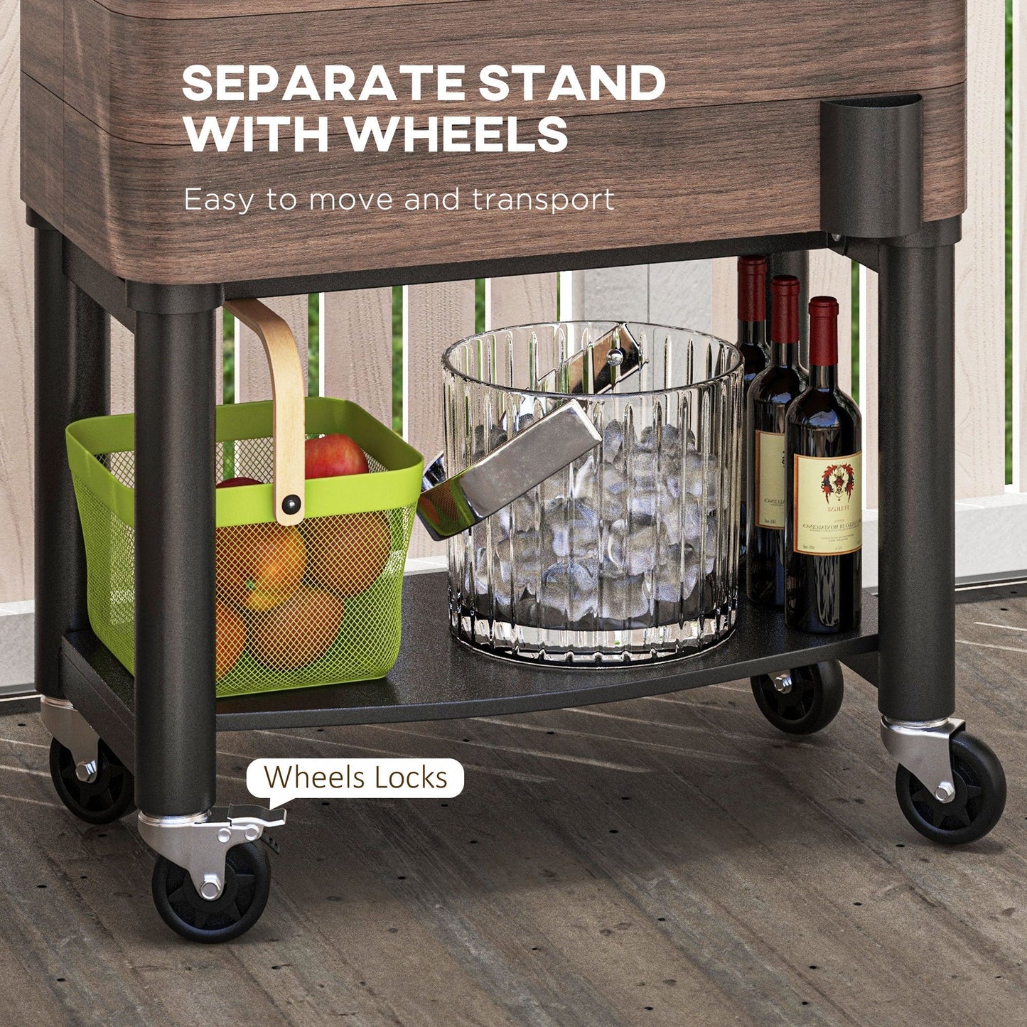 Outsunny outdoor cooler cart rolling beverage ice chest with wood finish wheels bottles on Tampa Home & Garden Store
