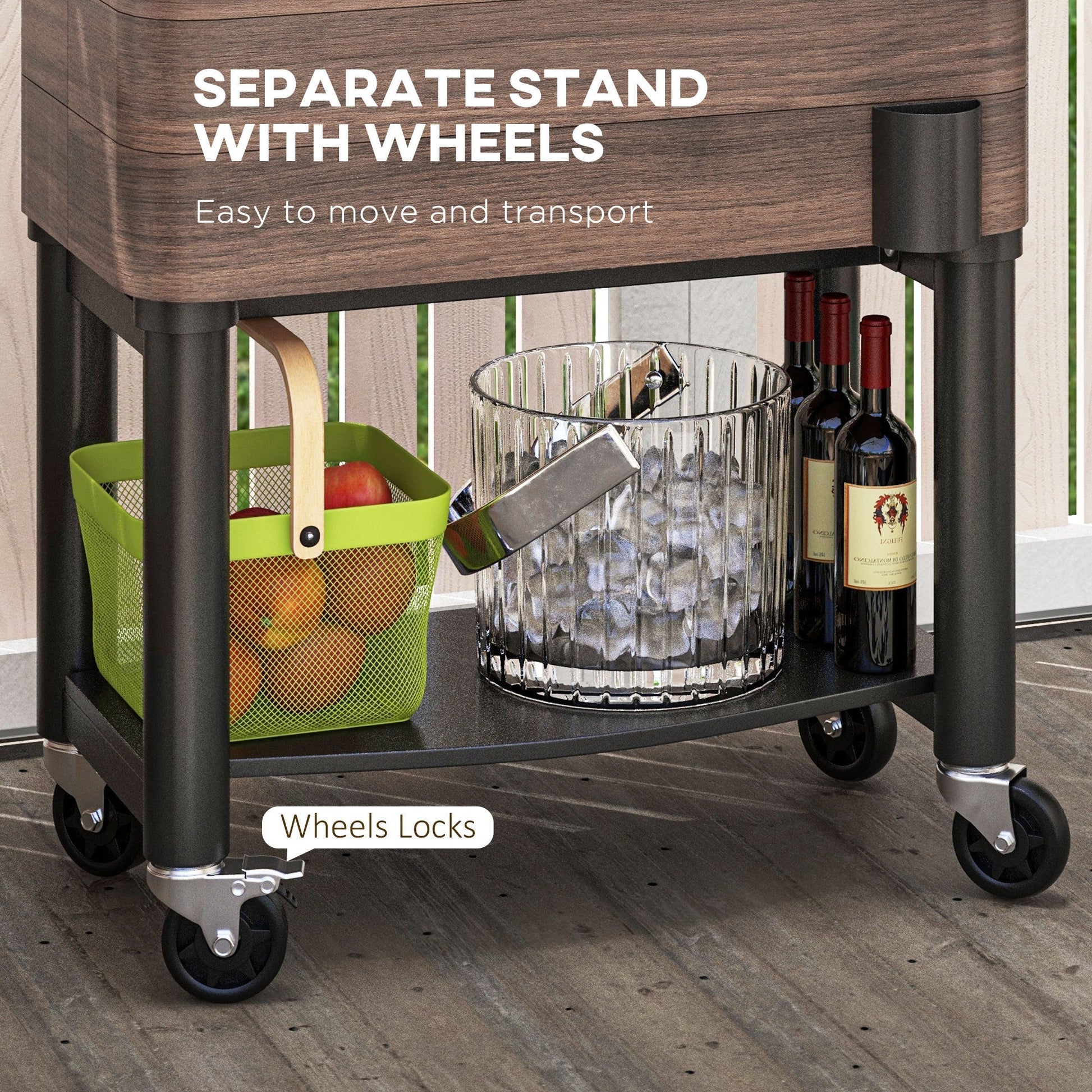 Outsunny outdoor cooler cart rolling beverage ice chest with wood finish wheels bottles on Tampa Home & Garden Store