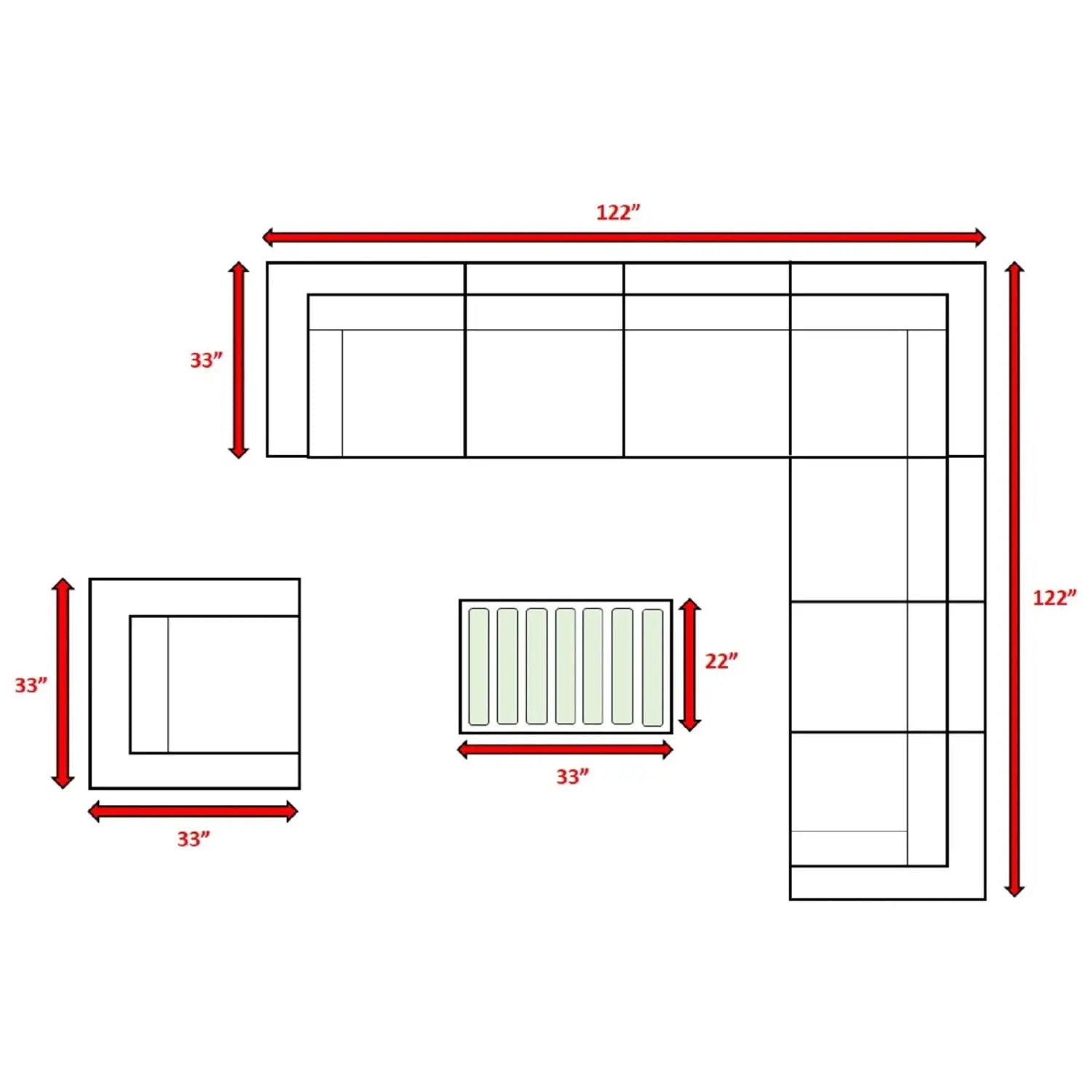 Stylish Entertainment Sectional Set outdoor living L-shaped sectional with ottoman 122 inch span on Tampa Home & Garden Store