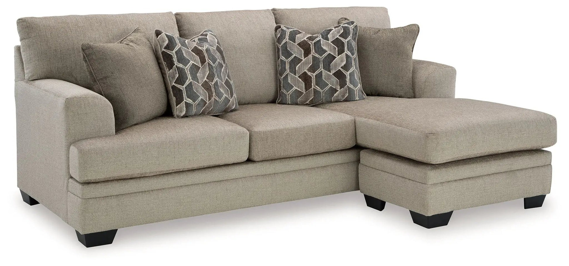 Stonemeade 3-piece living room set in beige fabric with geometric-patterned throw pillows on Tampa Home & Garden Store