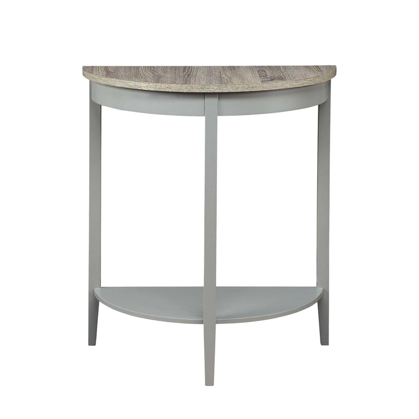 Justino Console Table gray oak top curved front with slim gray legs, lower shelf by HouseOfZazla on Tampa Home & Garden Store