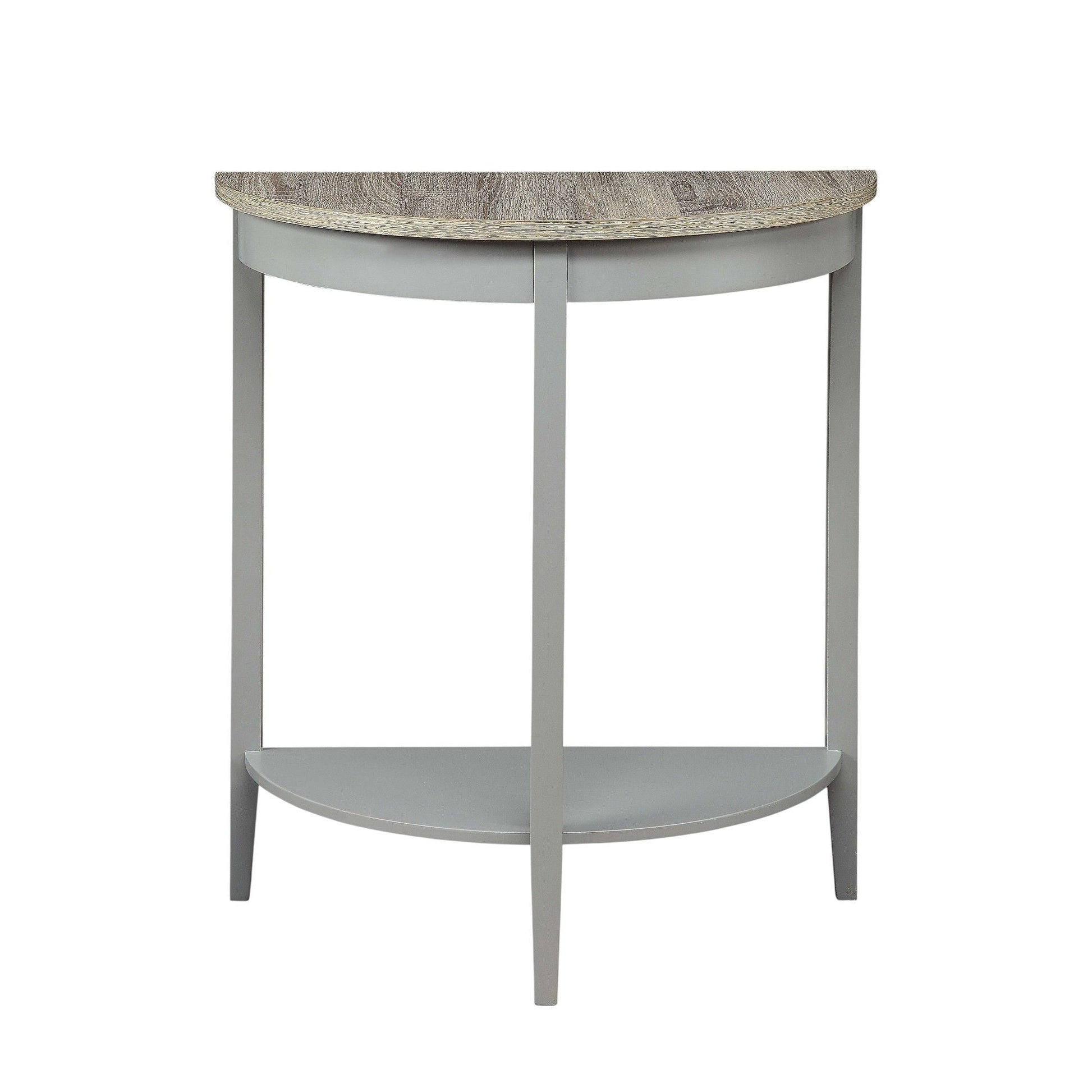 Justino Console Table gray oak top curved front with slim gray legs, lower shelf by HouseOfZazla on Tampa Home & Garden Store