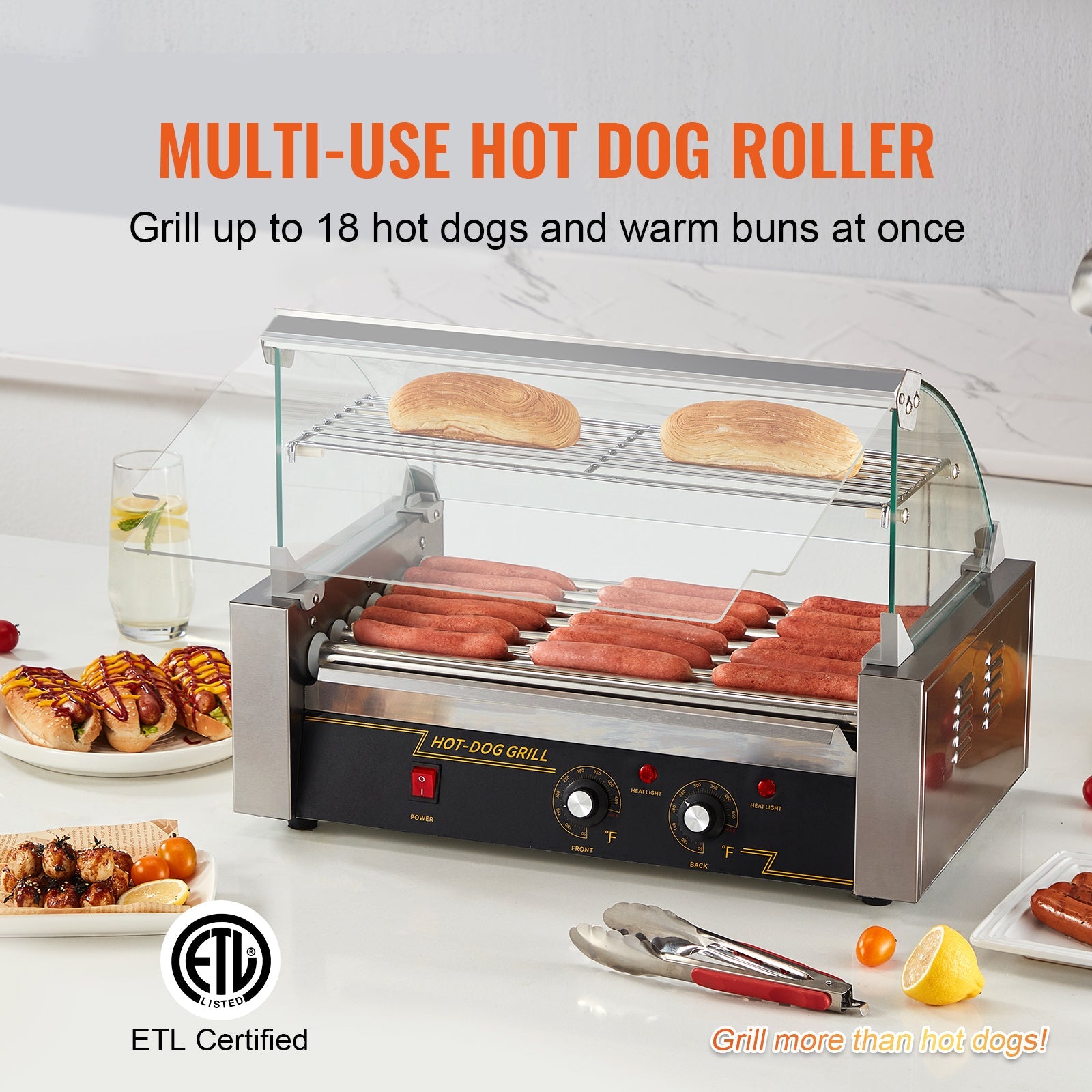 Hot dog roller grill with 7 rollers and 18 hot dogs capacity ETL listed on Tampa Home & Garden Store