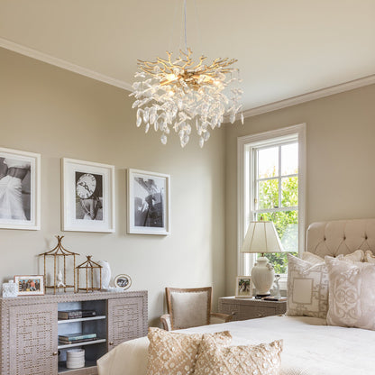 6-Light Crystal Chandelier Ceiling Lamp gold finish with crystal leaf accents HouseOfZazla on Tampa Home & Garden Store