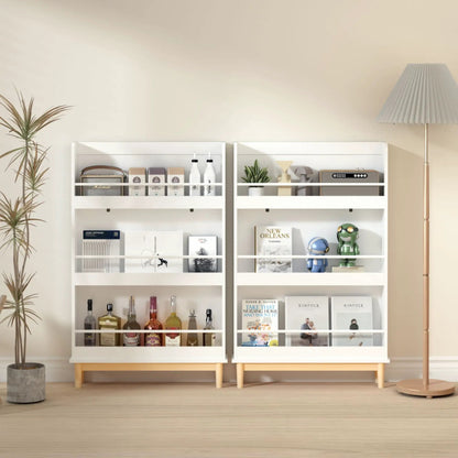 Pair of white wall-mounted bookshelves with 3 front-facing display shelves for toddler bedroom on Tampa Home & Garden Store