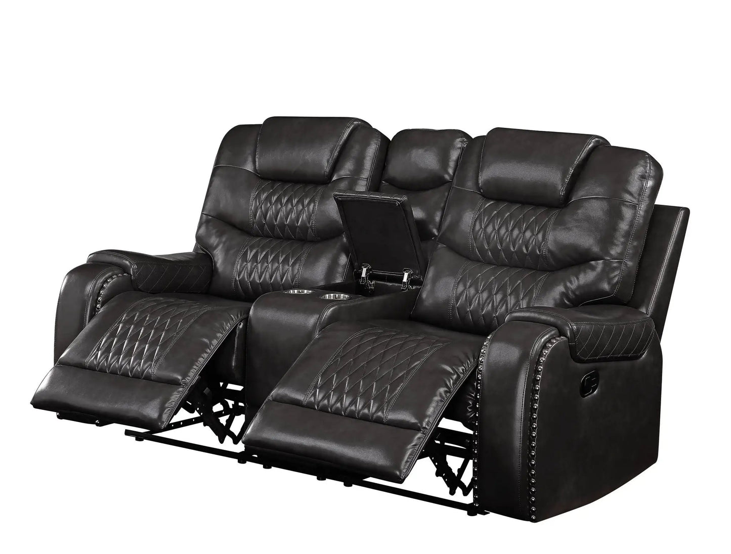 Braylon recliner loveseat with cupholder console in brown leather by Unique Piece Furniture on Tampa Home & Garden Store