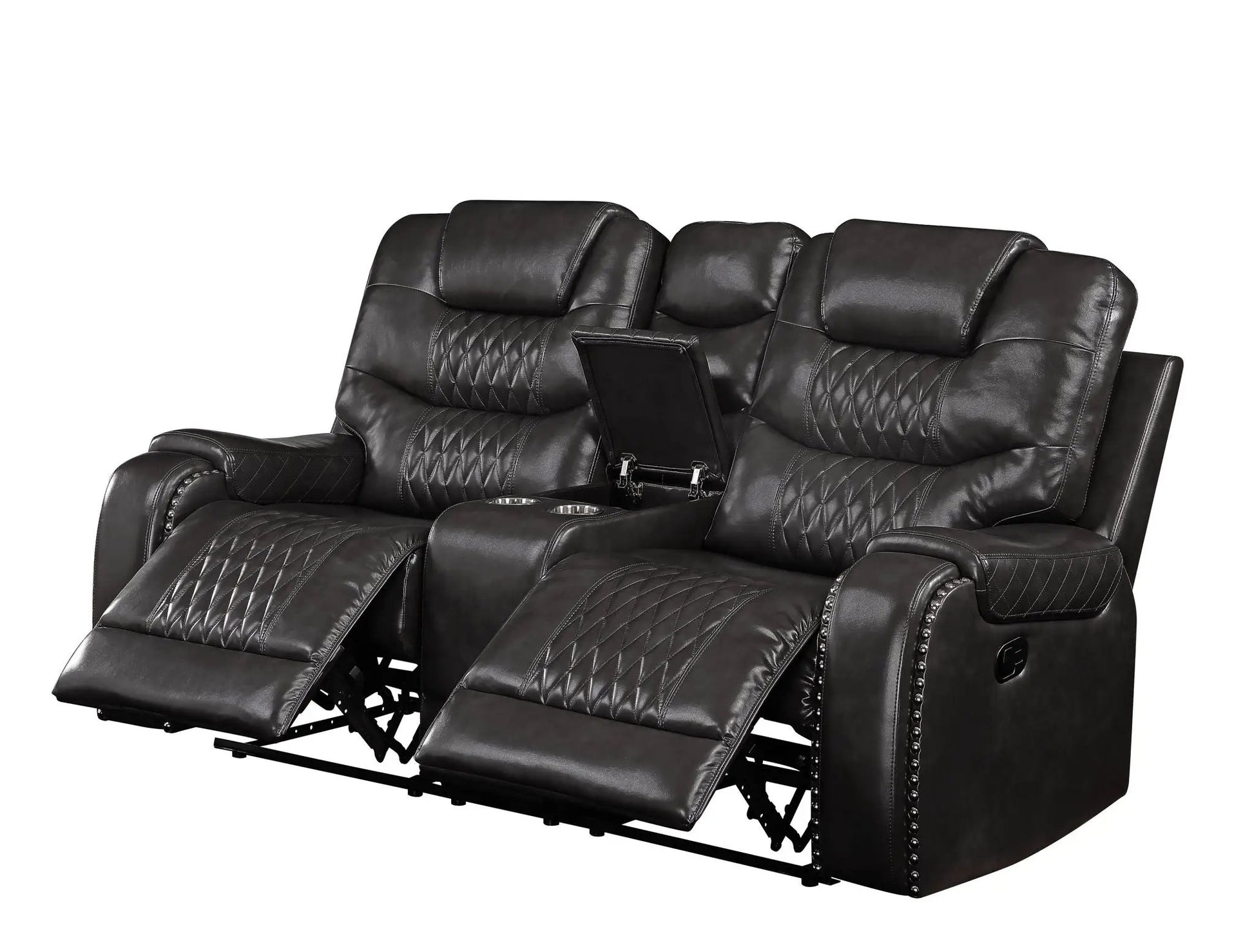 Braylon recliner loveseat with cupholder console in brown leather by Unique Piece Furniture on Tampa Home & Garden Store
