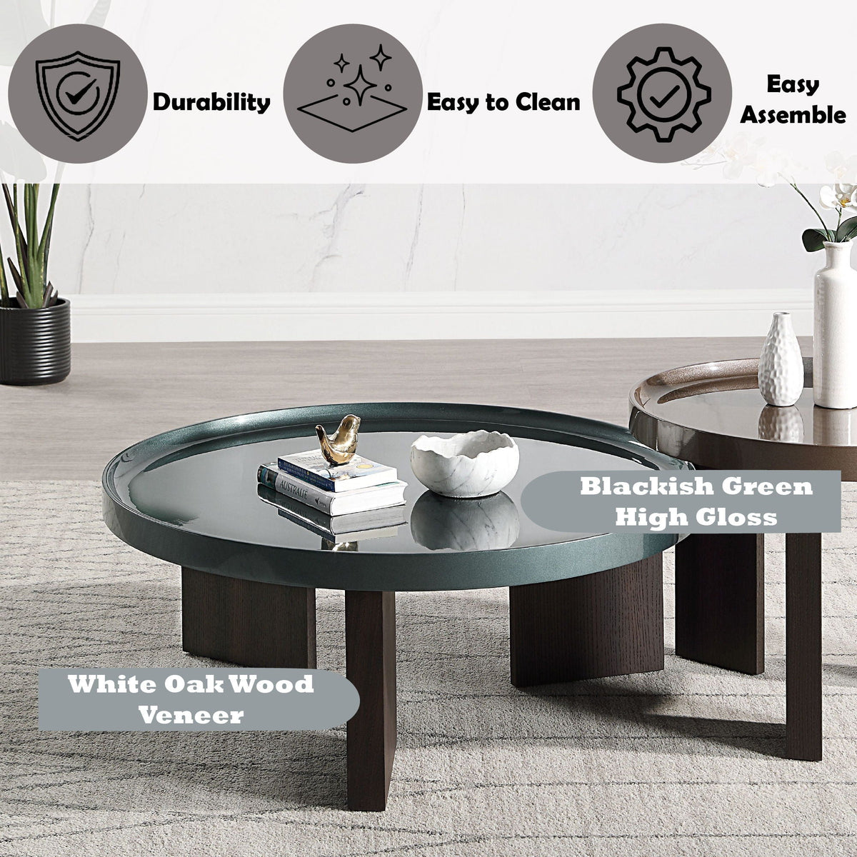 Elegant Design Round Coffee Table with High Gloss Top in dark green by HouseOfZazla on Tampa Home & Garden Store