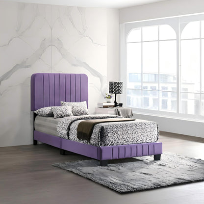 Channel Tufted Bed purple upholstered headboard by HouseOfZazla with low platform base on Tampa Home & Garden Store