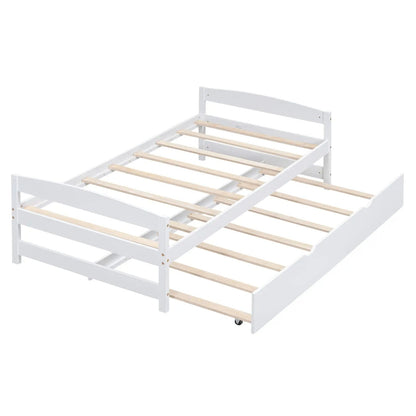 Platform bed with trundle in white finish, wood slat supports, Unique Piece Furniture on Tampa Home & Garden Store