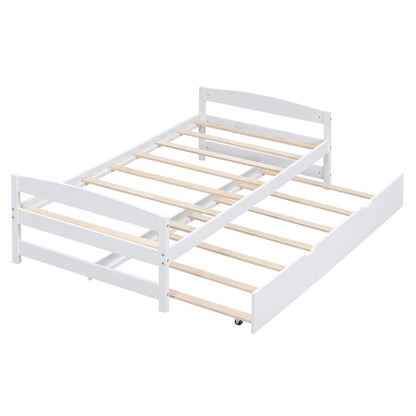 Platform Bed With Trundle white frame with natural wood slats HouseOfZazla on Tampa Home & Garden Store
