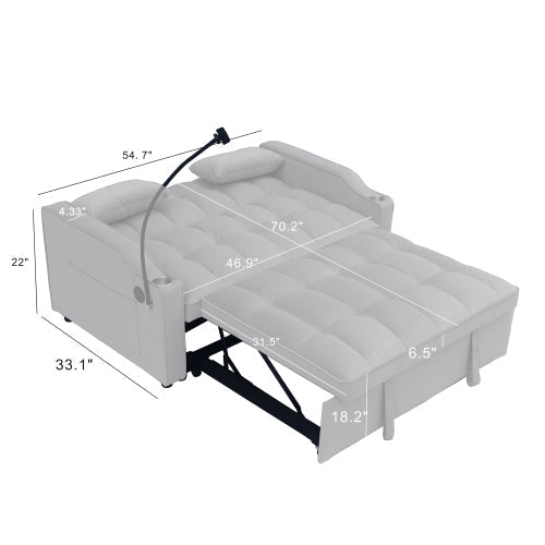 Modern Velvet Loveseat Futon Sofa Couch with Pullout Bed in white tufted upholstery on Tampa Home & Garden Store
