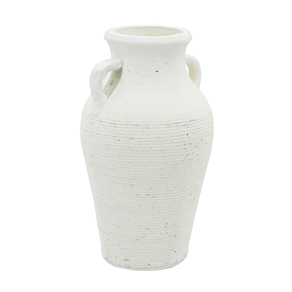 Rustic White Terracotta Tall Vase with ribbed texture by HouseOfZazla on Tampa Home & Garden Store