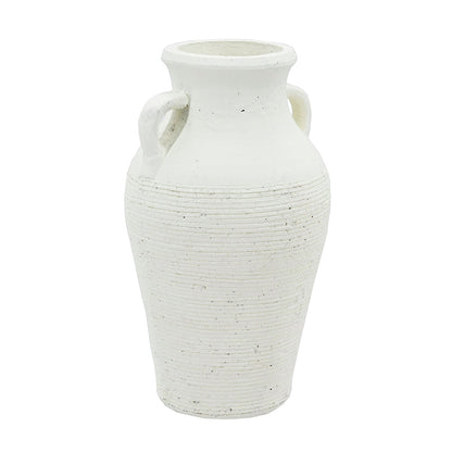 Rustic White Terracotta Tall Vase with ribbed texture by HouseOfZazla on Tampa Home & Garden Store