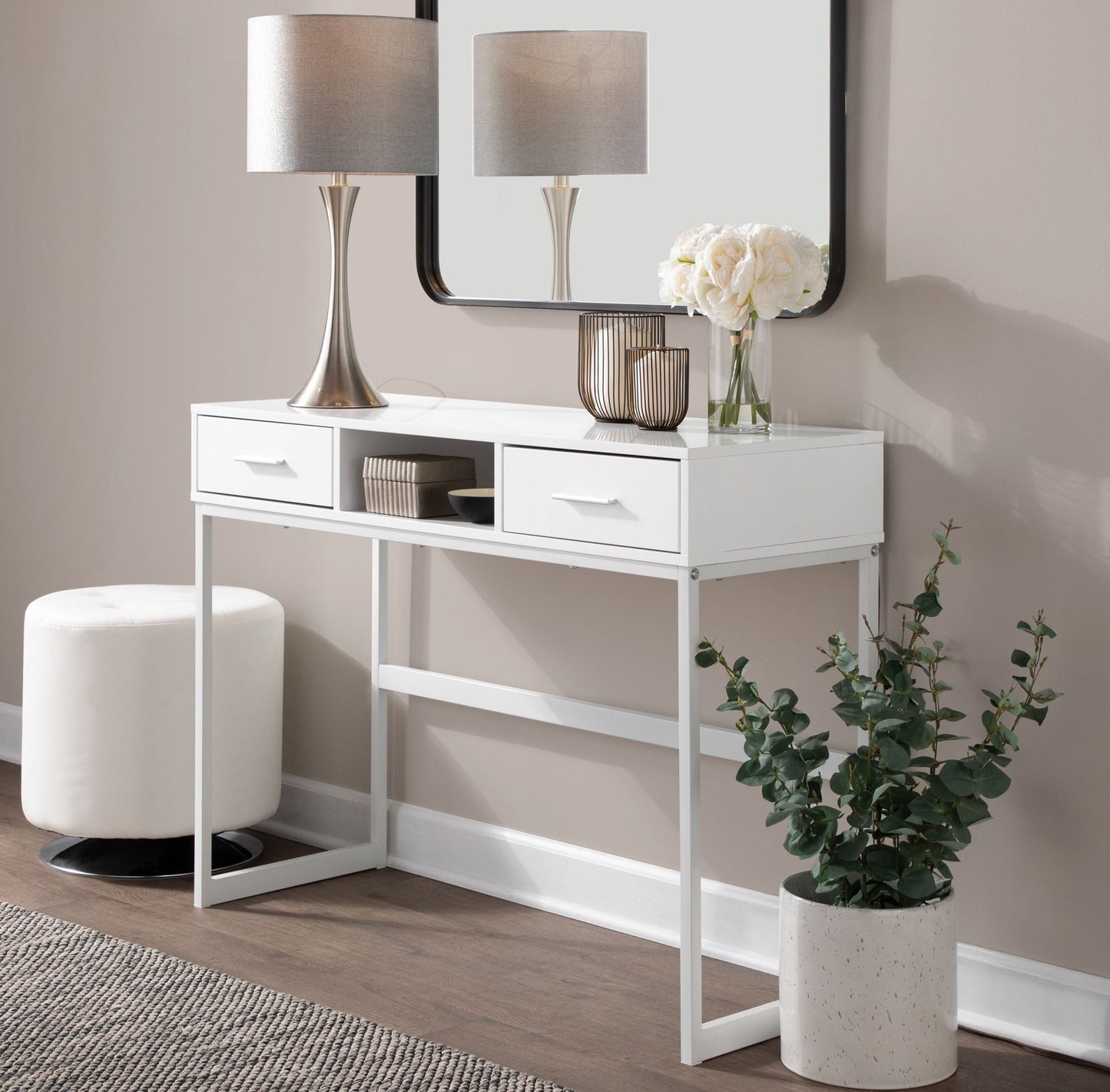 Lenuxe contemporary semi-gloss table lamp set of 2 with metal bases and gray shades on Tampa Home & Garden Store