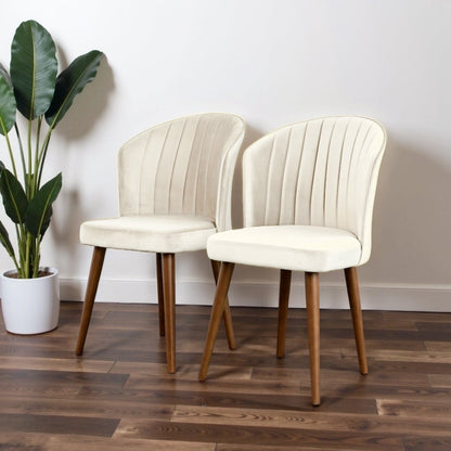 Parsons dining chair set beige upholstered seats with tapered wood legs; 2 chairs on Tampa Home & Garden Store