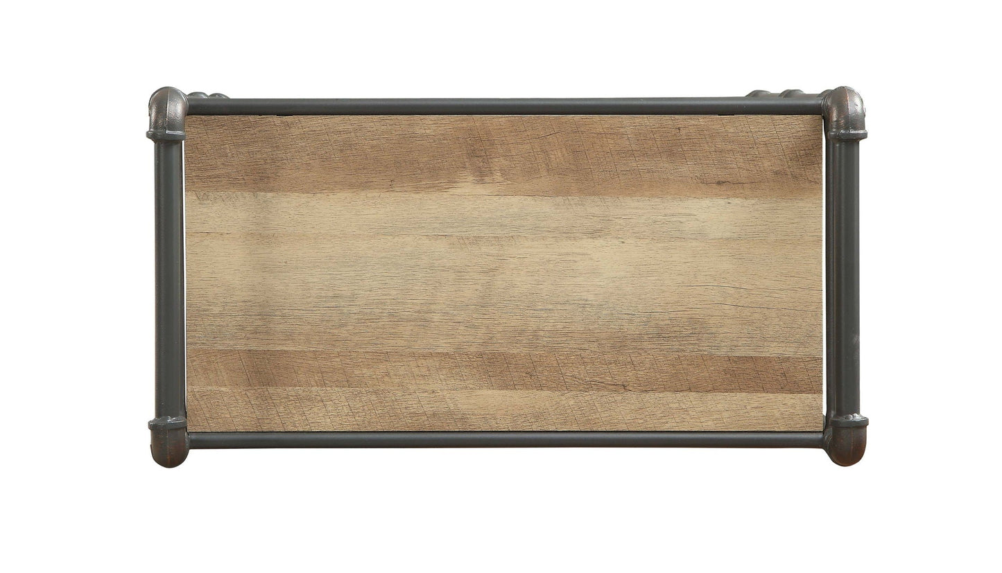 Itzel Bookshelf etagere in antique oak and sandy gray with black metal frame by HouseOfZazla on Tampa Home & Garden Store