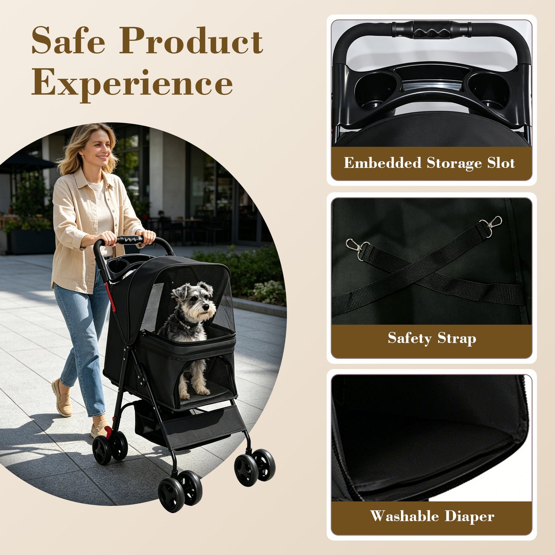 Foldable Pet Stroller for small dogs & cats under 28 lbs by HouseOfZazla, black with mesh front on Tampa Home & Garden Store