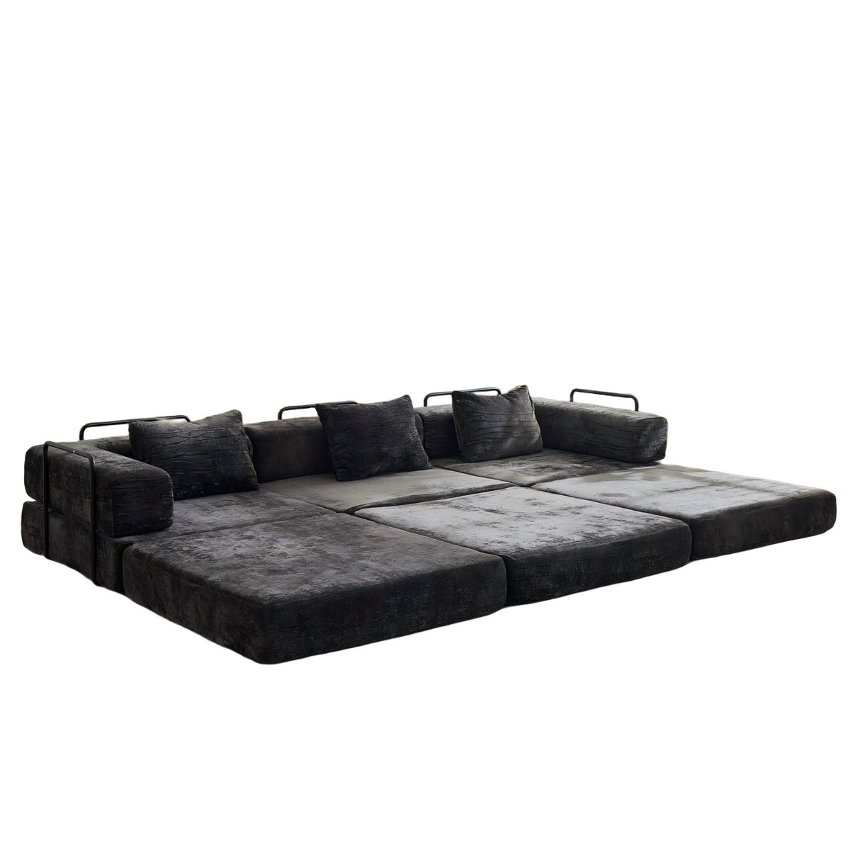 Convertible floor sofa bed futon by HouseOfZazla black upholstery with metal frame arms on Tampa Home & Garden Store