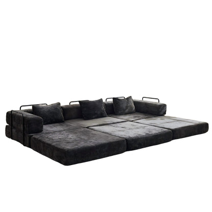 Convertible floor sofa bed futon by HouseOfZazla black upholstery with metal frame arms on Tampa Home & Garden Store