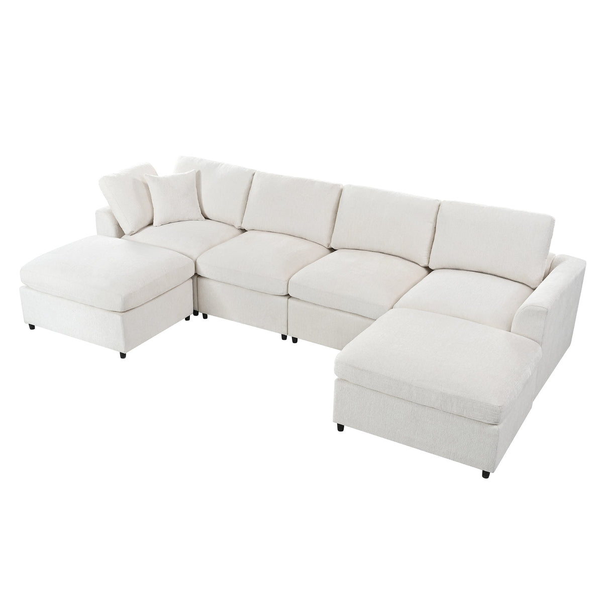 U-Style 6-Seater modular sectional sofa cream by HouseOfZazla with chaise and ottoman on Tampa Home & Garden Store