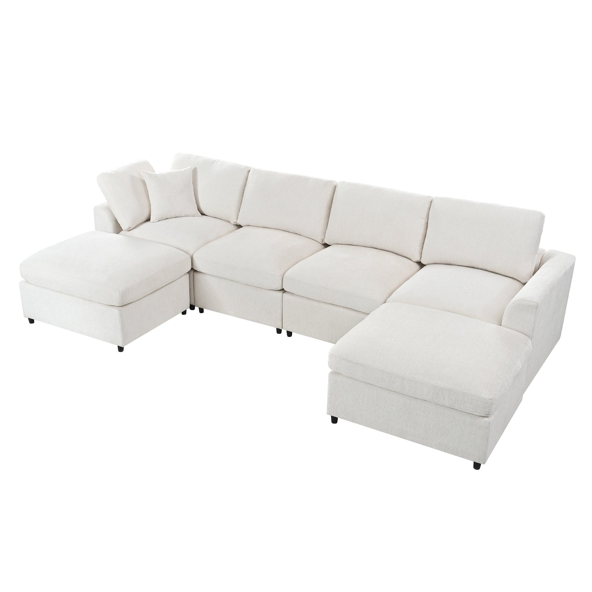 U-Style 6-Seater modular sectional sofa cream by HouseOfZazla with chaise and ottoman on Tampa Home & Garden Store