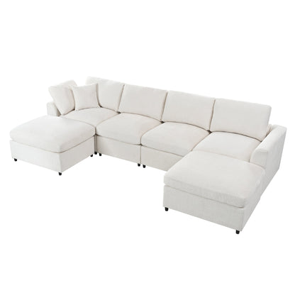 U-Style 6-Seater modular sectional sofa cream by HouseOfZazla with chaise and ottoman on Tampa Home & Garden Store