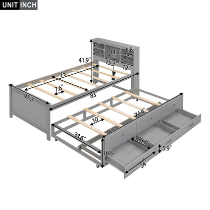 Gray platform bed with storage headboard, USB, trundle and three drawers by HouseOfZazla on Tampa Home & Garden Store