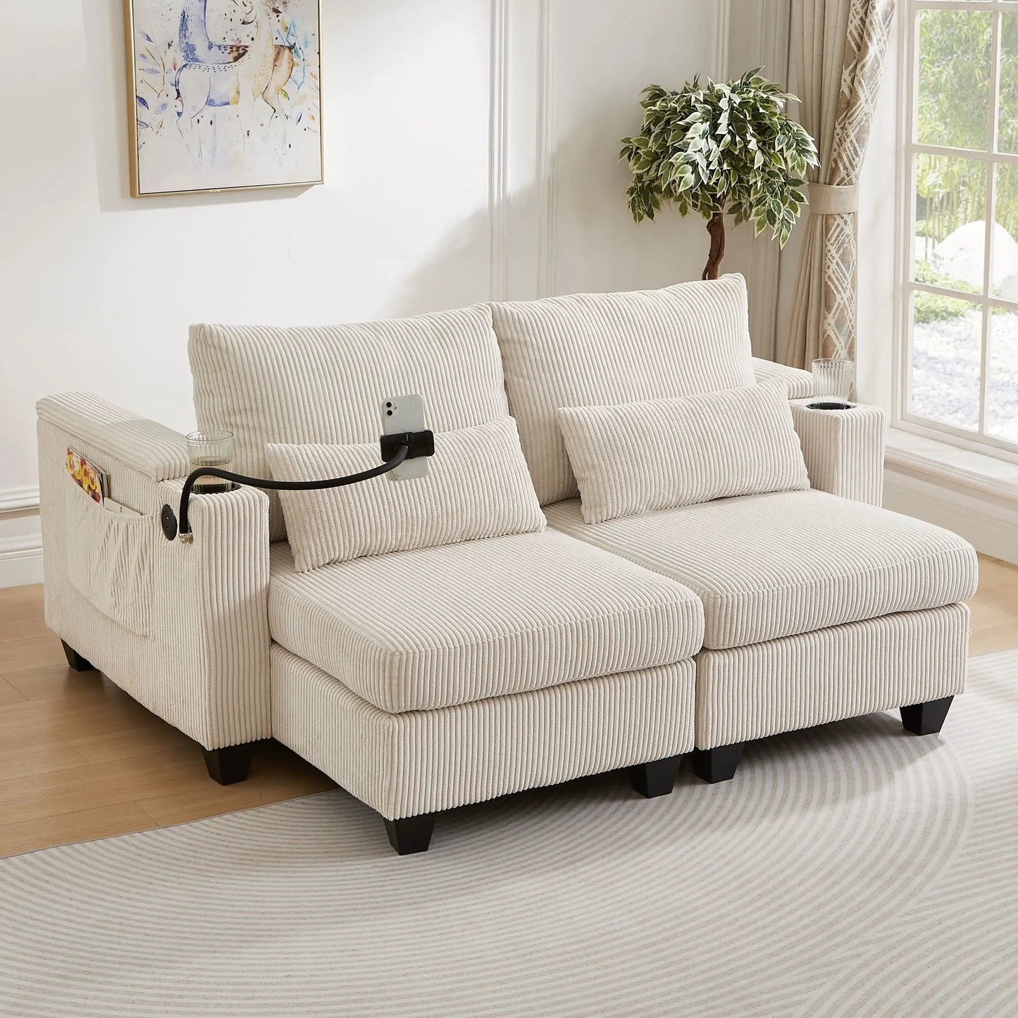 Convertible Chaise Lounge Chair With USB Ports