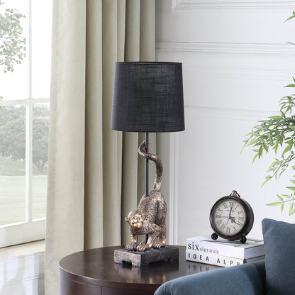 Capuchin Monkey Table Lamp, antique bronze with black fabric shade, 24-inch, HouseOfZazla on Tampa Home & Garden Store