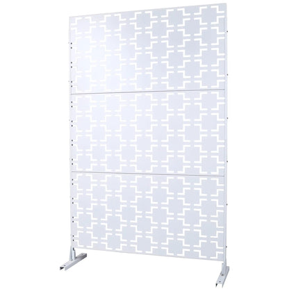 Outdoor metal privacy screen with gray panels and white cutouts Unique Piece Furniture on Tampa Home & Garden Store