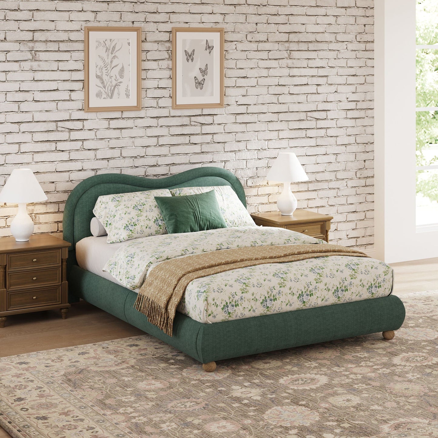 Upholstered Platform Bed with Curved Headboard