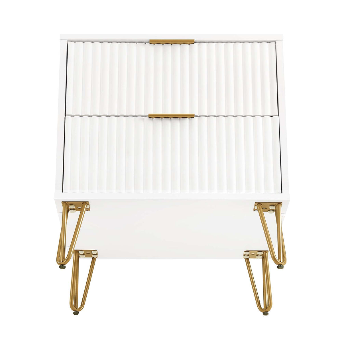 Dumbo Nightstand 2-drawer with fluted fronts, white finish, gold hardware by HouseOfZazla on Tampa Home & Garden Store