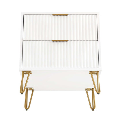 Dumbo Nightstand 2-drawer with fluted fronts, white finish, gold hardware by HouseOfZazla on Tampa Home & Garden Store