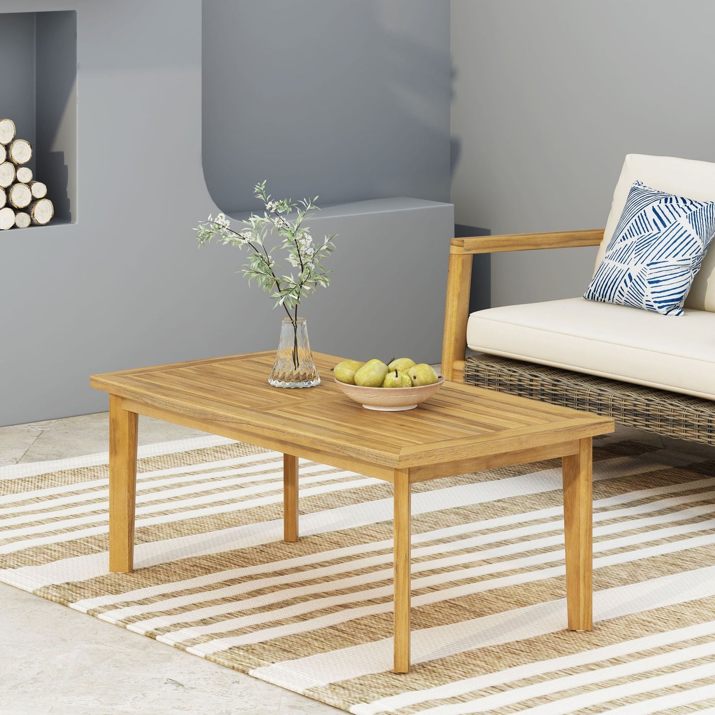 Brown Acacia and Outdoor Rectangular Coffee Table