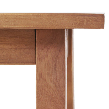 Acacia wood end table close-up in brown finish for HouseOfZazla outdoor furniture on Tampa Home & Garden Store