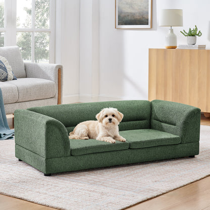 Oversized rectangular dog sofa by HouseOfZazla in green fabric with curved armrests on Tampa Home & Garden Store