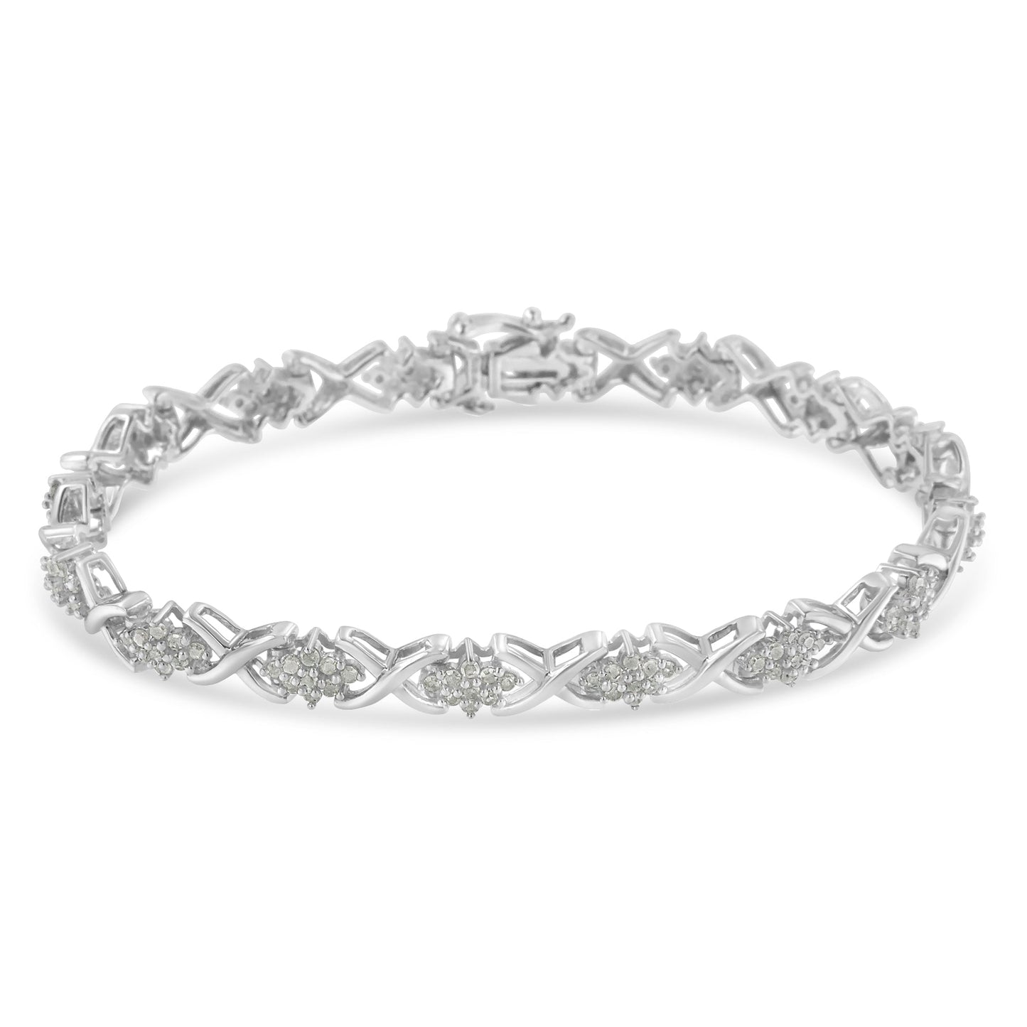 Bracelet .925 Sterling Silver 1-1/2 Cttw Diamond Cluster X-Link Tennis 7 in I-J I3 clarity on Tampa Home & Garden Store