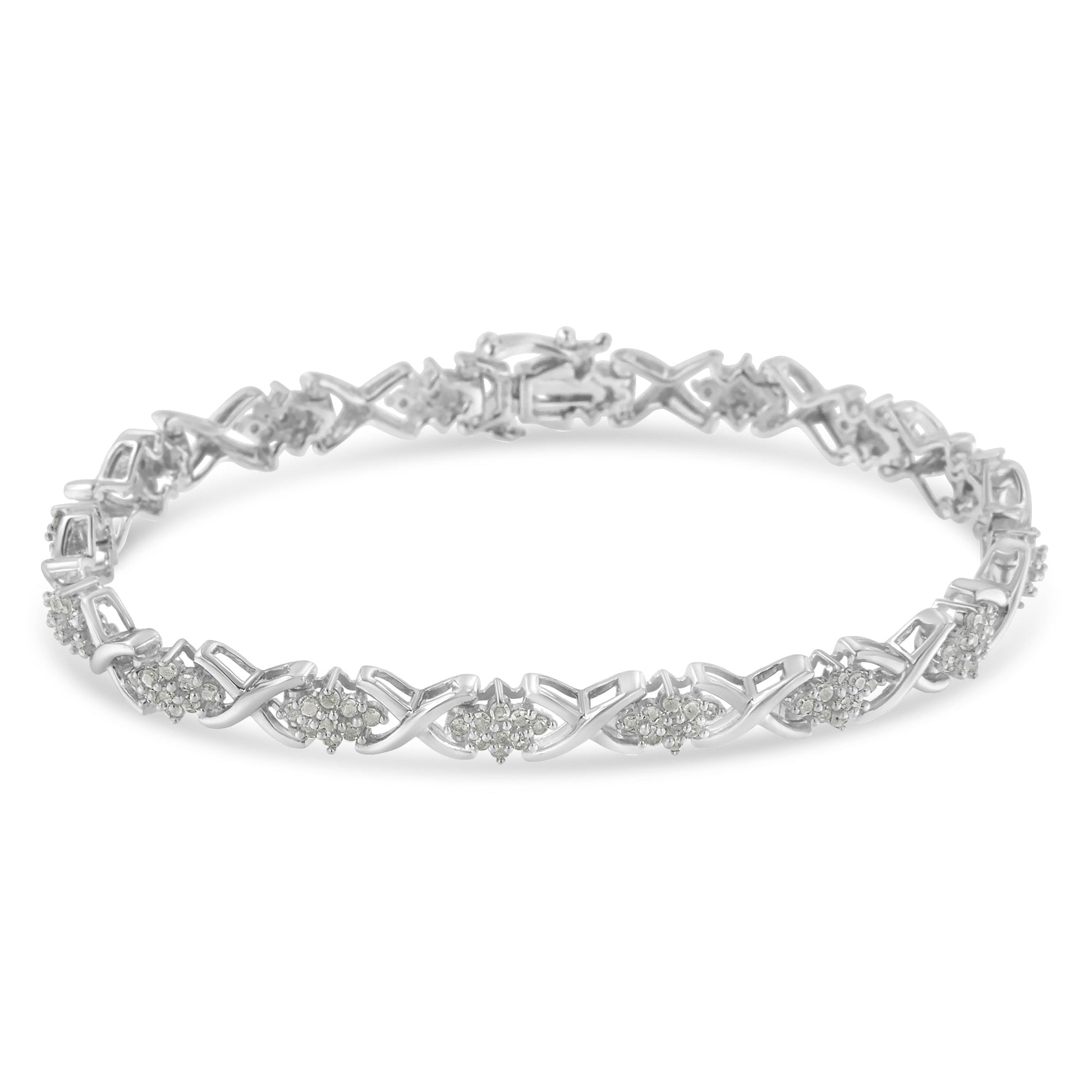 Bracelet .925 Sterling Silver 1-1/2 Cttw Diamond Cluster X-Link Tennis 7 in I-J I3 clarity on Tampa Home & Garden Store