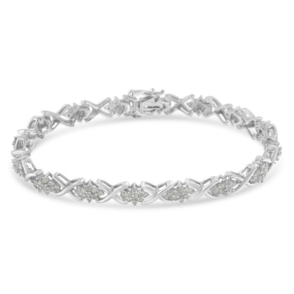 Bracelet .925 Sterling Silver 1-1/2 Cttw Diamond Cluster X-Link Tennis 7 in I-J I3 clarity on Tampa Home & Garden Store