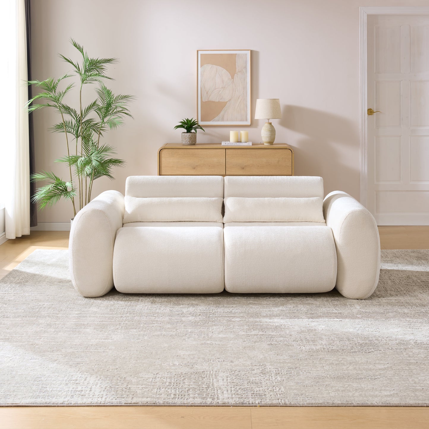 Sofa 79 in Round-Arm Cloud Curved 3-Seater in snow chenille, modern upholstered couch on Tampa Home & Garden Store
