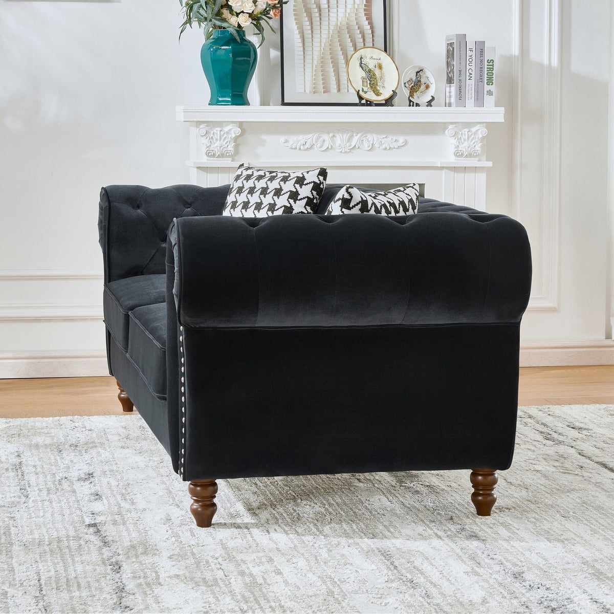 Chesterfield Upholstery Sofa with roll arms and nailhead trim in dark velvet on Tampa Home & Garden Store
