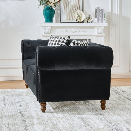 Chesterfield Upholstery Sofa with roll arms and nailhead trim in dark velvet on Tampa Home & Garden Store
