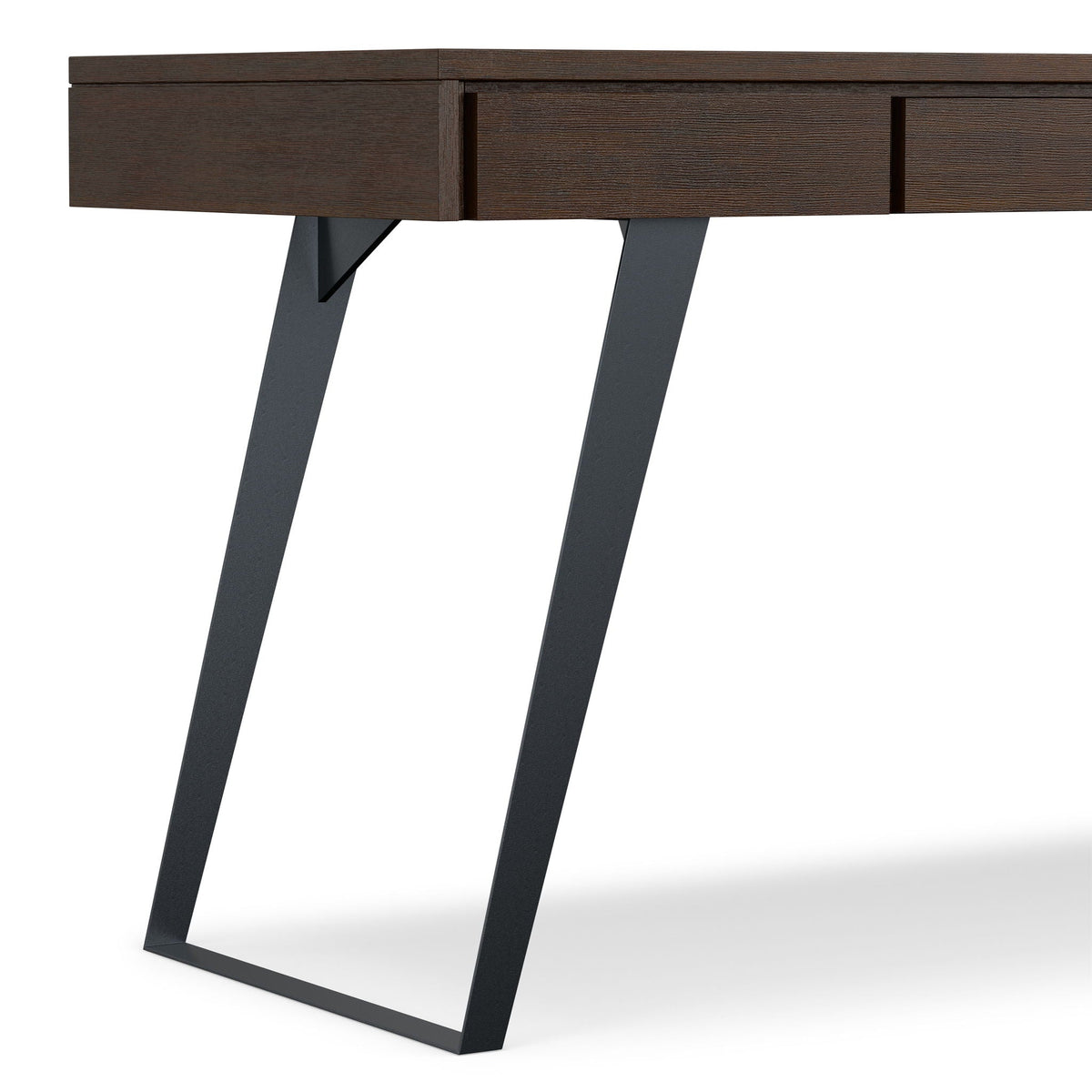 Handcrafted Acacia Desk with Drawer Storage, dark brown finish, metal legs on Tampa Home & Garden Store