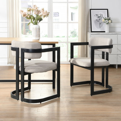 Upholstered dining armchairs set of 2, black metal frames with soft gray cushions HouseOfZazla on Tampa Home & Garden Store